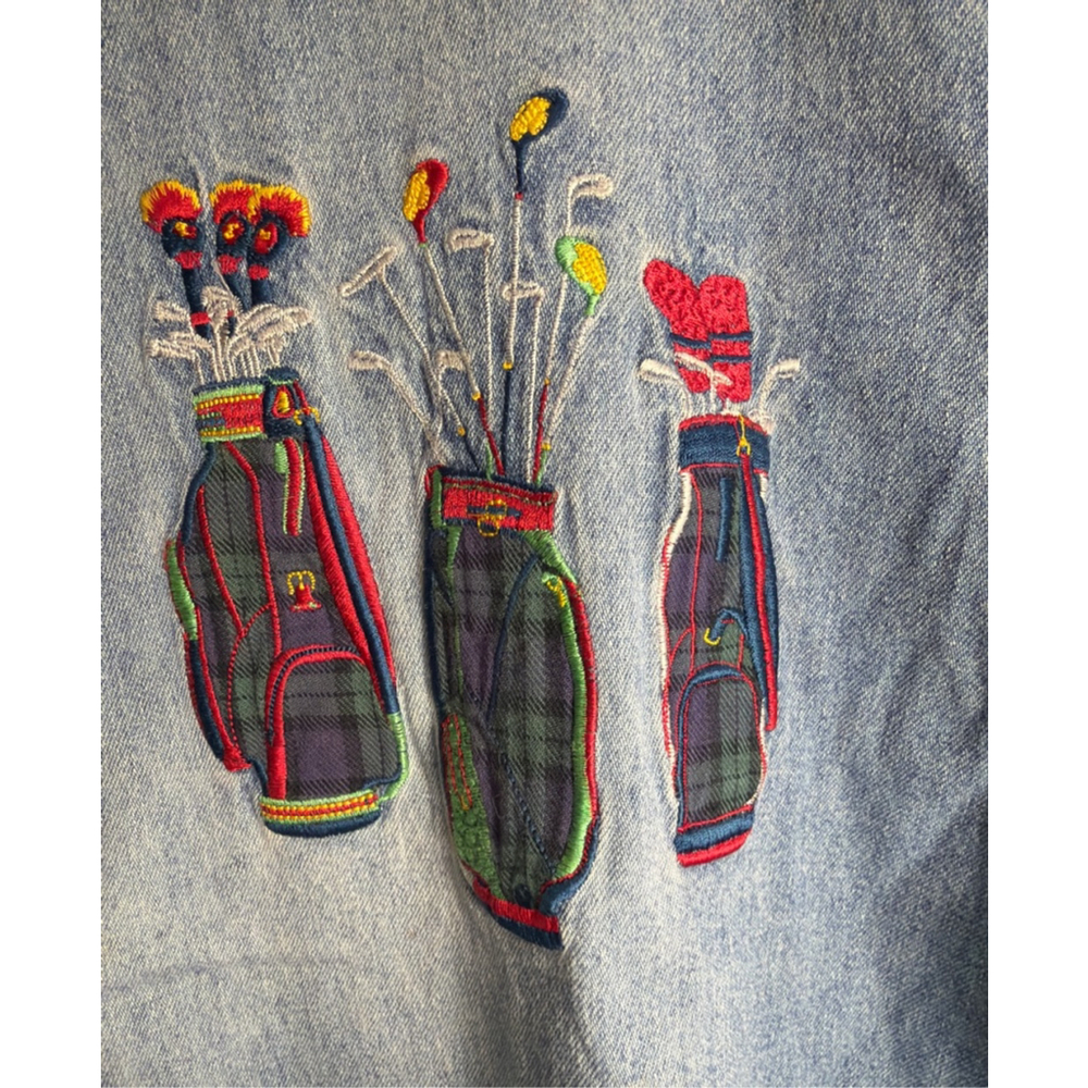 Casey Coleman Vintage Denim Button Down Shirt Embroidered Appliqué Golf Plaid XL - Picture 2 of 7
